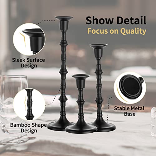NUPTIO Candle Stick Holders for Centerpeice: Set of 6 Matte Black Taper Candlestick Holders - Bulk Antique Tall Candleholder for Easter Shabbat Table Fireplace Decor - color: Black, size: 2 sets/ 6 pcs