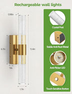 JOFIOS Battery Operated Wall Sconce Set of 2,3CCT,Dimmable,10400mAh,Gold Modern Rechargeable Wall Sconce with Remote,Wireless Wall Lights for Bedroom,Living room,Hallway(15.3 inch) - color: Gold