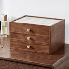 CHOSIN Black Walnut Wooden Jewelry Box for Women, 3-Layer Wood Jewelry Organizer with Glass Lid for Watches, Necklaces, Rings & Earrings Storage Mothers Day Gifts for Mom - style: 3 Layer