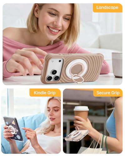 SYNCWIRE Magnetic Phone Ring Holder for MagSafe, 360° Rotation Cell Phone Grip Stand Finger Ring Kickstand Two-Sided Magnet Compatible with iPhone 17 Pro Max 16 15 14 13 12 MagSafe Accessories - color: Single Ring-1PCS-Pearl Gold
