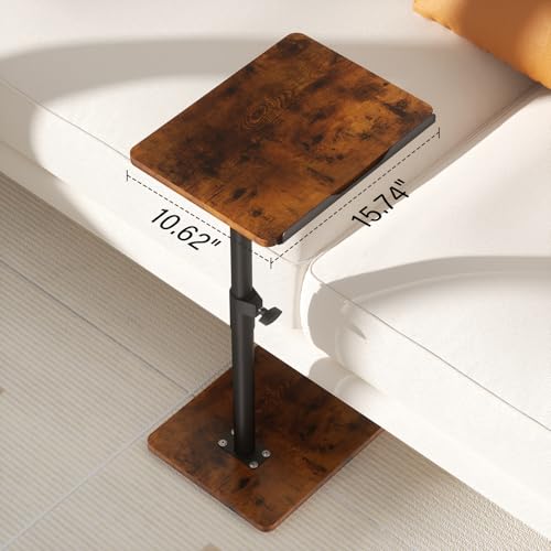 YUHFERA Sofa Armrest Tray Table for Couch - 360° Swivel Height Adjustable End for Small Spaces, Snack Side Table for Bed or Chair with Phone & Tablet Slot (Rich,Angle Adjustable) - color: Rich, size: Angle Tilt