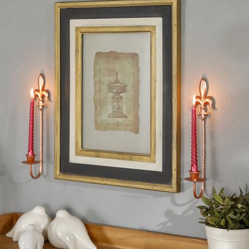 Rose Gold Metal Candle Sconces Wall Decor Set of 2 - Elegant Fleur De Lis Wall Mounted Candle Holders, 13.5" Vintage Decorative Candle Holder for Home Decor, Wedding, Dining Room, Bedroom - color: Rose Gold