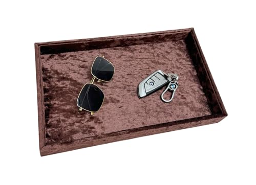 AgentMoon Luxury Jewelry Storage Tray,Noble Retail Goods Display Tray,Bedside Organizer for Remote Controller iPhone Eyeglasses.Original Design Flashing Special Velour.(Tabby Dark Coffee) - color: Tabby Dark Coffee