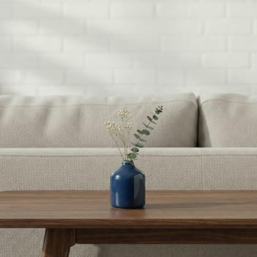 Sunddo Blue Ceramic Vase for Pampas Grass - 4 Inch Small Decorative Flower Vase, Farmhouse Coastal Vases Home Decor, Shelf, Office, Bathroom Decoration, Book Shelf, Night Stand Decor - color: Dark Blue, size: 4 inch