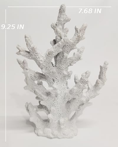 Lifelike Coral Reef Sculpture Statue - Handmade Resin Ocean Decor for Aquarium, Desk, Bathroom, Shelf - Coastal Beach Nautical Theme Gift for Home & Office - color: White