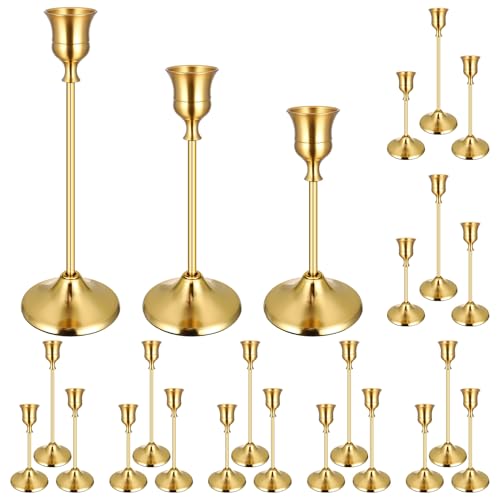 24PCS Brass Gold Taper Candle Holders Set, Vintage Metal Candlestick Holders for Table Centerpiece, Wedding Reception, Festive Christmas Mantel Decoration Gold - color: Gold