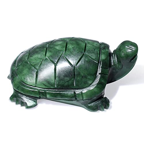 Jade Turtle Statue Natural Jade Gemstone Cute Animal Sculpture for Longevity and Luck 3 Inch - color: Green Jade Turtle-1