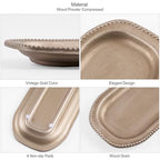 Wooden Decorative Tray, 13.9×5.9" Oval Distressed Boho Coffee Table Tray Decor, Kitchen Dining Table Trays Farmhouse Home Decor, Wood Beaded Rustic Trays for Living Room, Bathroom (Golden Brown)