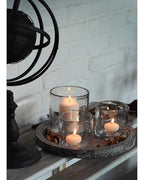 ARIAMOTION Glass Candle Holder Set 3 Clear Seeded Bubbles Modern Farmhouse Centerpieces Coffee Table Rustic Hurricane Cylinders Pillar Votive Tealight - color: Bubbles Clear (Tray)