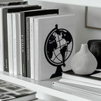 Peacoblue Metal Bookends for Shelves, Modern Decorative Heavy Duty Study Book Support Stoppers for Office, Desk, Shelf, Room 5.3"x4.3"x7.4" Cast Iron Simple Tall Bookends, 1 Pair (Globe) - style: Globe