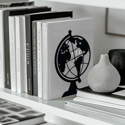 Peacoblue Metal Bookends for Shelves, Modern Decorative Heavy Duty Study Book Support Stoppers for Office, Desk, Shelf, Room 5.3"x4.3"x7.4" Cast Iron Simple Tall Bookends, 1 Pair (Globe) - style: Globe
