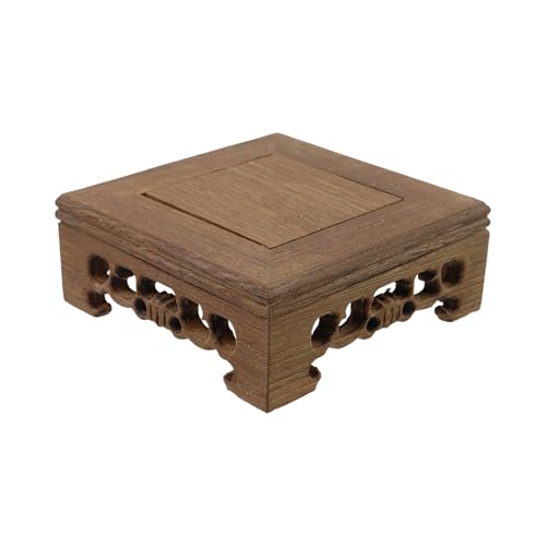 Wooden Display Stand Base 4" x 4" Wood Carved Craft Pedestal Traditional Wooden Base Oriental Antique Display Riser Square Pedestal Stands for Vase Crystal Ball Teapot Stone Flower Pot - size: Square, 4" x 4"