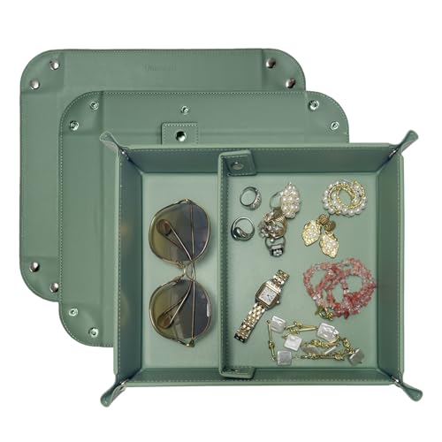 UnionBasic Medium Valet Tray, Jewelry Tray for Rings Earrings, Entryway Catchall Caddy for Coins Keys Change, Nightstand Bedside Valet Holder, Trays for Electronic Gadgets, Malachite Green Plus - color: Malachite Green, size: 9.5" x 7.9" x 2"