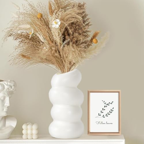 White Flower Vases Plastic Spiral Vase Modern Fall Minimalist Vase Small Pampas Grass Decorative Vases Flower Arrangement Container for Home Decor Wedding Table Party (1Pcs)