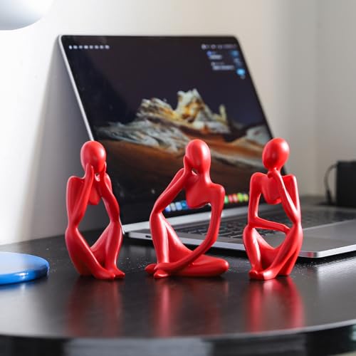BrownLove 3pcs Red Human Body Abstract Art Decoration, Modern Art Resin Statue Room Office Shelf Bookcase Decoration - color: Red