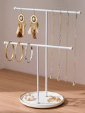 White Jewelry Holder Stand with Ceramic Tray: Small Hanging Necklace Organizer Tree for Earrings, Bracelets, Rings – Jewelry Display Hanger for Women & Girls, White - color: white tray white bar