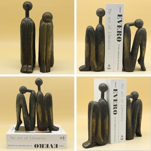 Lukitas Thinker Decorative Bookends, Non-Slip Book Holder, Book Ends for Shelves Living Room Office Home Decor, Resin, 1Pair/2Piece 9'' - color: Bronze Colour