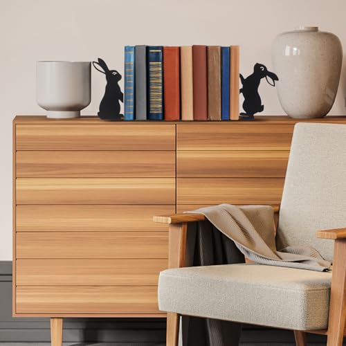 Geelin Bunny Metal Bookends Set of 2 Styles Easter Cute Rabbit Book Ends for Bookshelf Decor Organizer for Home Office Desk Gift for Rabbit Lovers Readers Teachers Friends Easter - style: Bunny