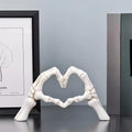 Halloween Heart Hands Sculpture, White Skeleton Hands Love Ornaments Heart Finger Sign for Shelf Decor Home Desktop Ornament - style: Modern