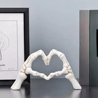 Halloween Heart Hands Sculpture, White Skeleton Hands Love Ornaments Heart Finger Sign for Shelf Decor Home Desktop Ornament - style: Modern