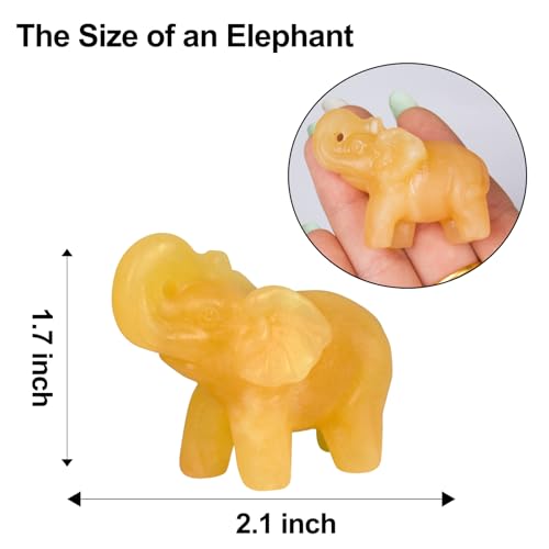 2 Inch Yellow Jade Crystal Elephant Sculpture Handcrafted Healing Stone Animal Figurine Spiritual Home Decor Lucky Charm Gift for Wealth Success Positive Energy and Meditation Lovers - color: Yellow Jade Elephant-02