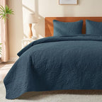 JYHOPE Navy Blue Twin Quilt Set 68x90 Lightweight Microfabric Bedspread, 3-Piece Quilt Bedding with Pillow Shams, Summer Cooling Quilts, Ribbon Wrapped Gift - color: Flower Pattern-blue, size: Twin(68x90)