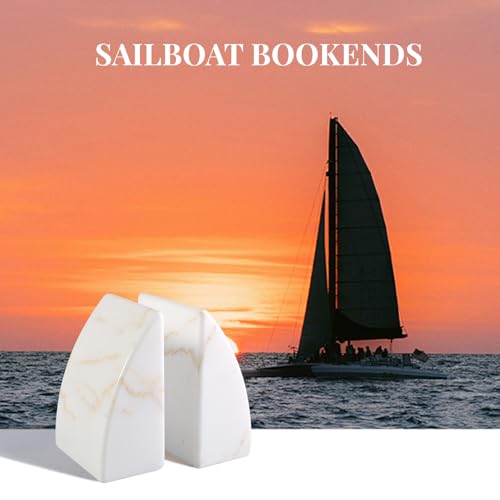 Koville Marble Bookends for Shelves, Large Bookends for Heavy Books, Natural Stone Book Stopper for Books CD Movies, Aesthetic Decorative Book Ends (Golden Calacatta) - color: Sail-golden Calacatta