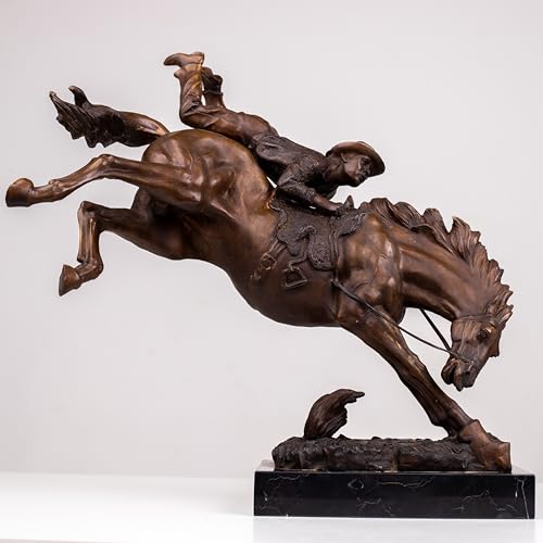 Bronze The Bronco Buster Sculpture by Frederic Remington - Classic Western Cowboy Taming Wild Horse Bronze Statue, Perfect for Art Collectors and Home Decor (Rectangular Base-1) - color: Rectangular Base-1