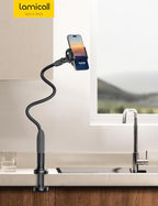 Lamicall Gooseneck Phone Holder for Bed - Cell Phone Mount Clamp Clip, Flexible Long Arm, Overhead Mount for Desk Headboard Bedside, Gifts for iPhone Air 17 Pro Max, 16 15 14 Pro Max and 4-7" Phone - color: Black