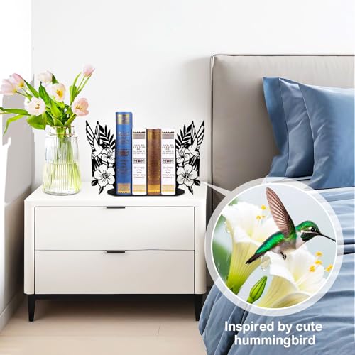 ENCIMART Bird Metal Bookends for Shelves Cute Flower Book Ends for Heavy Books Bookshelf Decorative Objects Office Home Desk Bookshelf Decor Book Lover Hummingbird Gifts for Women (Black) - color: Black Hummingbird
