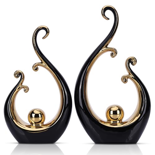 LCCCK Glossy Black and Gold Decor Ceramic Statue, Modern Abstract Sculpture Art for Luxury Centerpiece - Shelves Bookshelf&Dining Table Decorations, Entryway Coffee Table Tv Stand Home Decor - color: Black Gold
