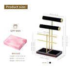 modern T-shaped jewelry rack, jewelry tower, gold metal, square ceramic base decoration display tower, necklace, bracelet, ring storage rack (2-layer black velvet) - style: 2-layer black velvet