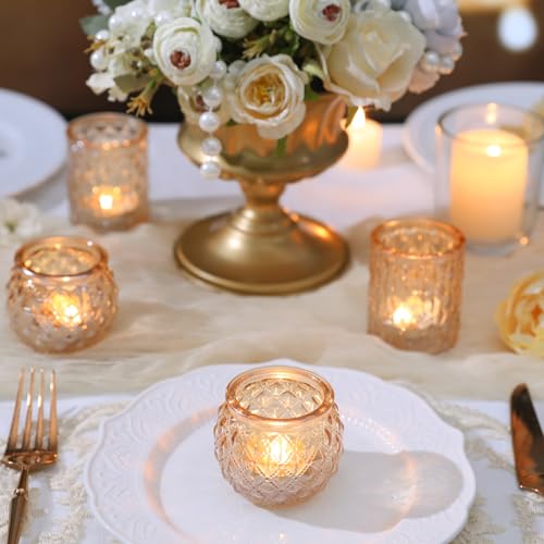 DARJEN Gold Votive Candle Holders Set of 24- Gold Candle Holders Bulk for Table Centerpiece, Tea Lights Candle Holder Glass for Wedding Shower, Home & Party Decor - color: Gold, size: 24 Pcs