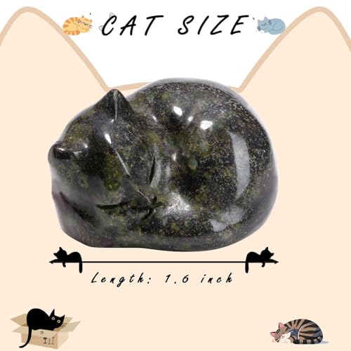 LAIDANLA Dragon Blood Cat Healing Crystals Figurine Sleeping Cat Hand Carved Cute Statue Polished Stone Sculpture Reiki Office Room Bedroom Desk Home Decoration Gifts 1.6" - color: M-dragon Blood