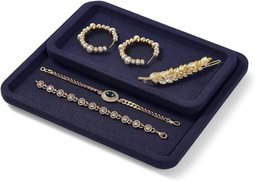 Microfiber Jewelry Trays Stackable Ring Earring Bracelet Necklace Bangle Watch Display Tray Drawer Organizer 13.77 * 9.44 * 0.59inch (Blue - color: Blue, size: 35*24cm Tray