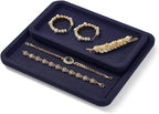 Microfiber Jewelry Trays Stackable Ring Earring Bracelet Necklace Bangle Watch Display Tray Drawer Organizer 13.77 * 9.44 * 0.59inch (Blue - color: Blue, size: 35*24cm Tray