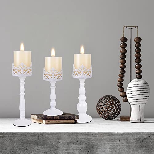 Candle Holders for Pillar Candles Set of 3 White Vintage Tall Candle Holders Decorative Large Table Centerpieces Candle Stand Decor - color: White