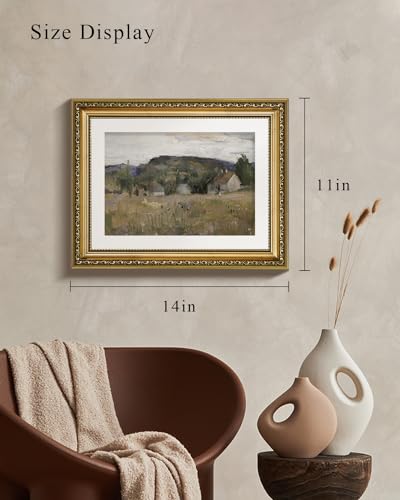 VIYYIEA Gold Framed Wall Art Canvas Print Home Decor Vintage Landscape Art Prints Wall Decor Abstract Serene Countryside Scene Wall Prints Mid Century Modern Decor for Living Room Bedroom 11x14in - color: Landscape from Bærum, size: 14"L x 11"W