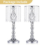 2 Pcs 19.3 inches Tall Crystal Flower Stand Wedding Road Lead Tall Flower Holders Centerpiece Crystal Flower Chandelier Metal Flower Vase for Reception Tables Wedding Supplies - color: Silver, size: Medium - 2 Pcs