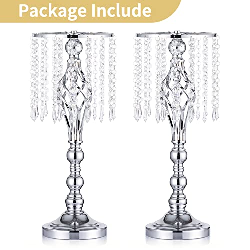 2 Pcs 19.3 inches Tall Crystal Flower Stand Wedding Road Lead Tall Flower Holders Centerpiece Crystal Flower Chandelier Metal Flower Vase for Reception Tables Wedding Supplies - color: Silver, size: Medium - 2 Pcs