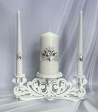 Wooden Unity Candle Holder – Solid One-Piece Triple Candle Stand – Handcrafted from Natural Wood – Painted in Safe Premium White Finish – Fits 2 Taper (0.80”) & 1 Pillar Candle (3”)
