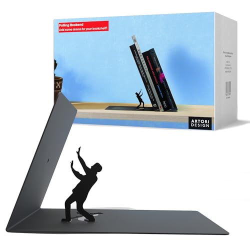 Artori Design Book Ends to Hold Books Heavy Duty - Hidden Metal Bookends for Shelves Desk or countertop - Bookend Book Holder for Home Decorative - Gift for Book Lovers and Home Decor (Falling) - color: C - Falling (Black)