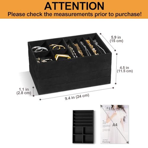 ProCase Stackable Jewelry Organizer Trays for Drawers, Jewelry Drawer Inserts Container Display Case Storage for Earring Necklace Rings Bracelet with Removable Dividers -Allblack, 4 Layers - color: Allblack, size: 4 Layers