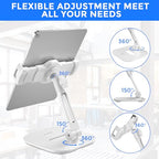 AboveTEK Tablet Stand Holder, Stylish Aluminum iPad Stands, Foldable 360° Swivel iPad iPhone Table Stand Holder fits 4-11" Tablets/Smartphones for Kitchen Bedside Office POS Showroom Reception (White) - color: White, size: 4"-11"
