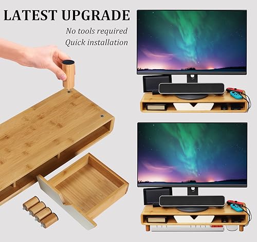 Homerays Monitor Stand with Drawer, Exquisite Computer Monitor Stand for Desk, Ergonomic Wood Monitor Stand Riser for Computer,Laptop,Printer,TV,Bamboo,White - color: Upgraded White