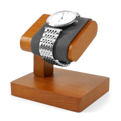 Solid Wood Watch Display Stand T-bar Microfiber Watch Stand Holder Organizer For Men And Women Wristwatch, Bracelet, Storage Display Rack (Gray) - color: Grey, size: Single Slot
