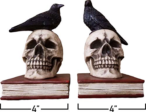 Evil Omen Raven On Skull Perch Decorative Bookend Set