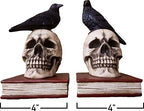 Evil Omen Raven On Skull Perch Decorative Bookend Set