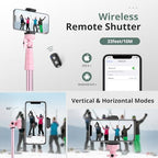 SENSYNE 72" Phone Tripod & Selfie Stick, Extendable Cell Phone Tripod Stand with Wireless Remote and Phone Holder, Compatible with iPhone Android Phone, Camera, Pink - color: Pink, size: 72-inch