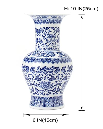 Blue and White Vase, Blue Vase, Chinoiserie Vase, Blue and White Ginger Jar Vase for Home Decor, Blue and White Porcelain Decor,10 "H - size: Blue 10"H